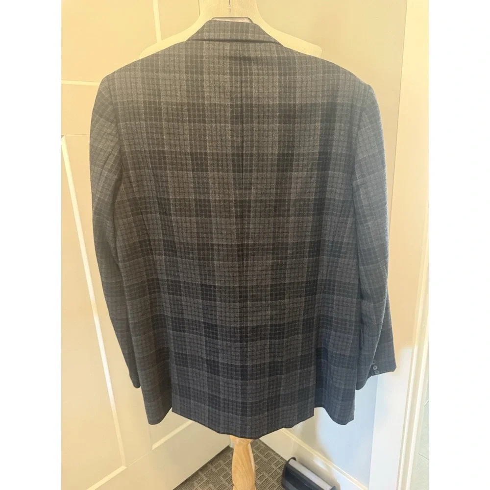 Vince Sport Coat 42 R Mens Navy‎ Blue Plaid Unstructured Wool Slim Blazer